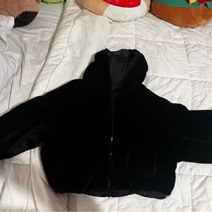Crop Faux Fur Bomber Jacket, Black